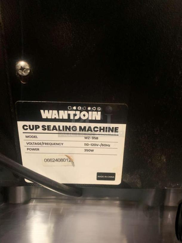 WANTJOIN WZ-95B Cup Sealing Machine, 110–120V, 350W, tested and working. Prime condition, model tag visible.