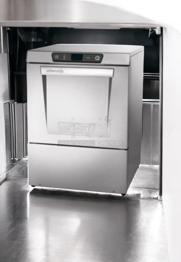 Hobart LXER Advansys high-temp undercounter dishwasher, prime condition, fully tested, stainless steel, energy-efficient model.