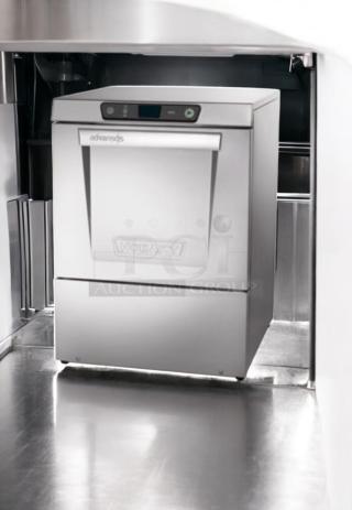 Hobart LXER Advansys high-temp undercounter dishwasher, prime condition, fully tested, stainless steel, energy-efficient model.