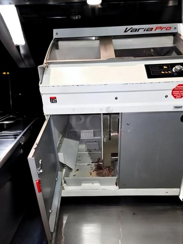 JAC Varia Pro MPL800 bread slicer, exceptional condition, open door view, showing interior. Made in Belgium, fully tested.