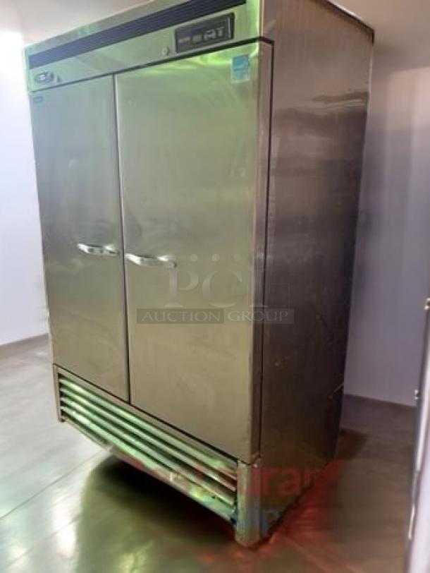 Kool-It KBSF-2 two-door commercial display freezer in pristine condition. Fully tested, 115V, stainless steel finish.