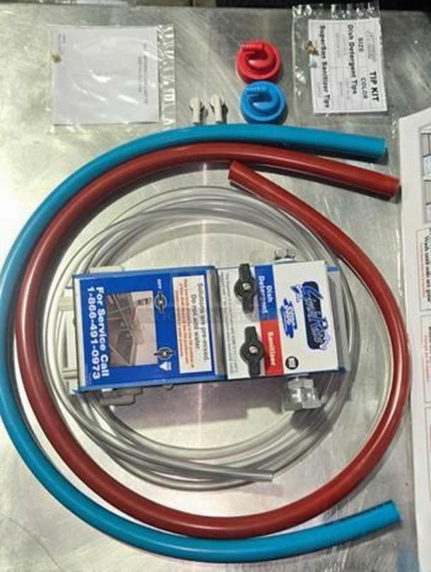 Jet Tech / SMC 3-Compartment Sink Dispenser Kit, model for dish detergent and sanitizer. Includes hoses, labels, tip kit.