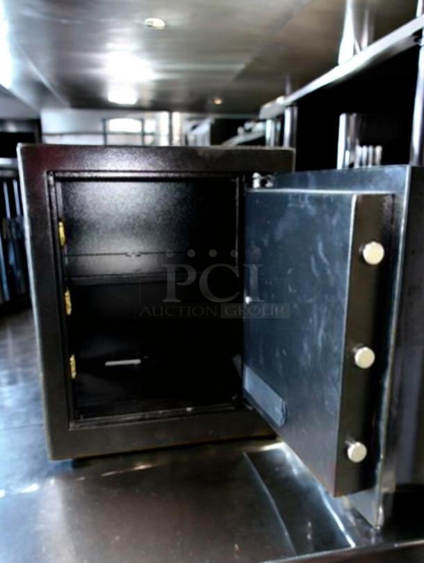Commercial grade digital safe, heavy-duty with dual-lock system, open to show interior. Prime condition, fully tested.