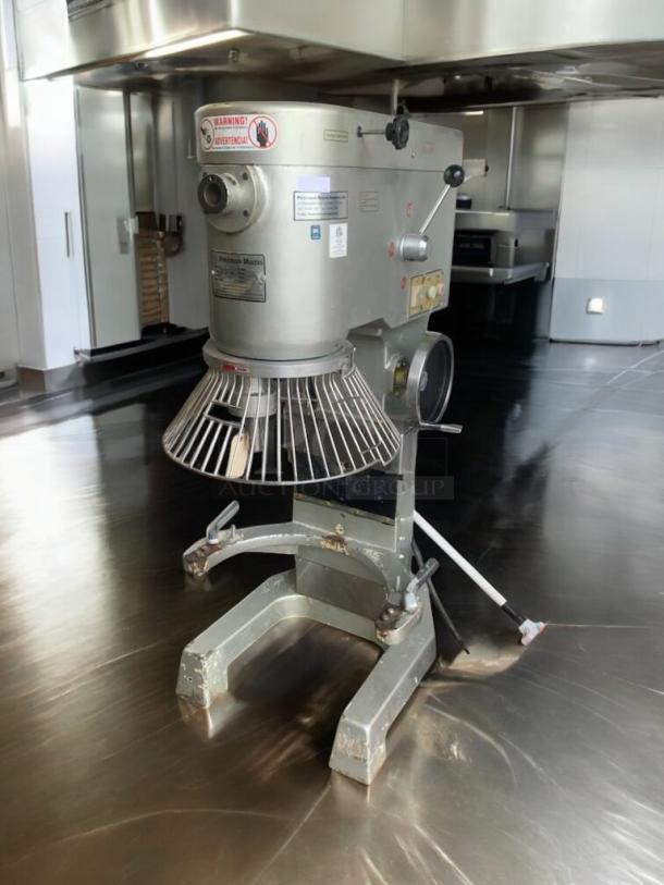 Precision Mixers HD-60, 60-quart commercial dough mixer in outstanding condition. Features include 220V power and safety labels.