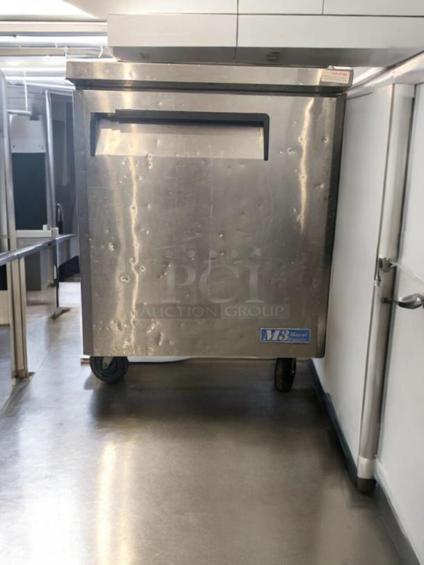 Turbo Air MUF-28 undercounter freezer in pristine condition, stainless steel, 115V, with visible model label.