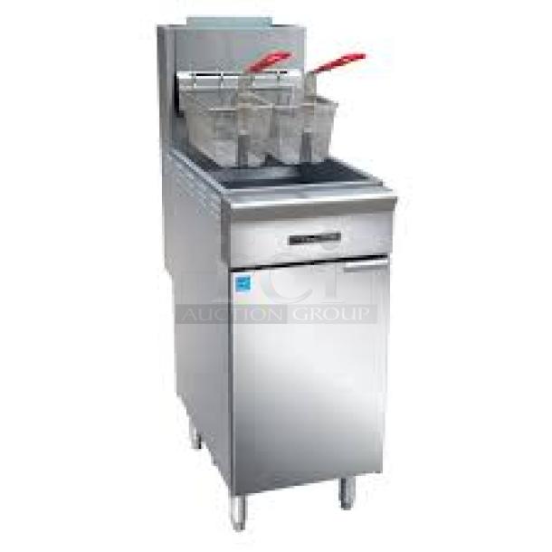 Brand new Black Diamond BDGF-ES35/NG gas fryer, 35 lb capacity, mint condition, Energy Star rated, stainless steel.