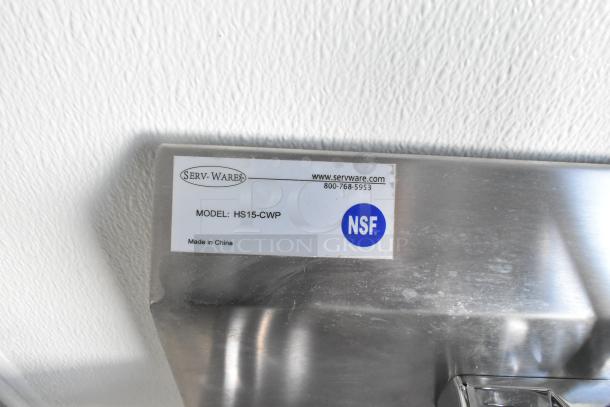 Tag displaying Serv-Ware Model HS15-CWP, NSF certified, made in China.