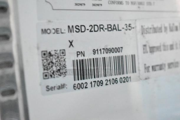 Label displaying model MSD-2DR-BAL-35, PN 9117090007, with barcode and serial number 6002 1709 2106 0201.