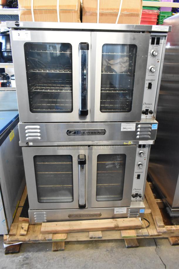 Southbend PCE75S/SD stainless steel convection oven, view-through doors, metal racks, thermostatic controls, commercial-grade, stacked units.