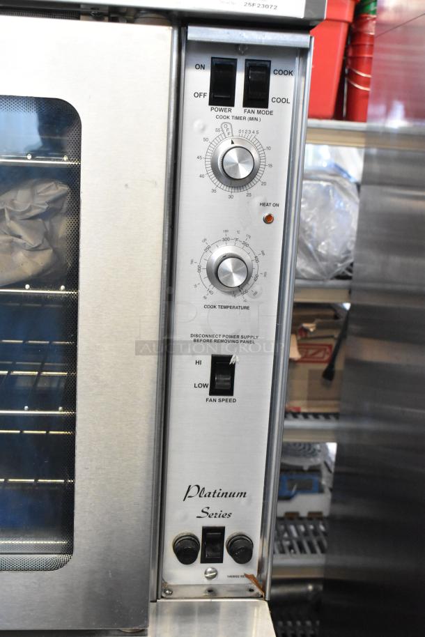 Southbend PCE75S/SD convection oven control panel with settings for power, fan mode, temperature, and fan speed.