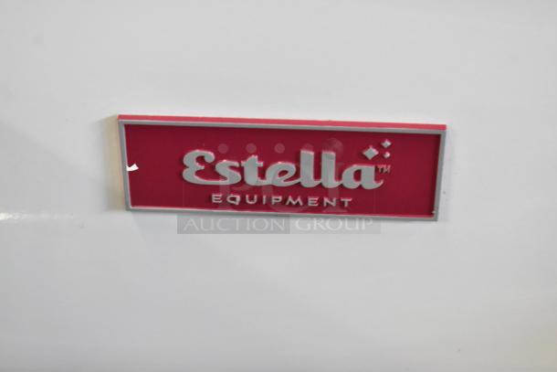 Estella HS60S metal commercial spiral dough mixer badge, featuring brand logo on a red background.