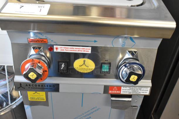 BRAND NEW 2025 Arcobaleno APCG35H Stainless Steel 11 Gallon Pasta Cooker. Features natural gas, 80,000 BTU, and controls.