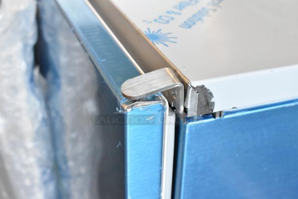 BRAND NEW SCRATCH AND DENT! 2025 Hoshizaki AM-50BAK-AD Ice Machine, stainless steel, ADA compliant, visible minor corner damage.