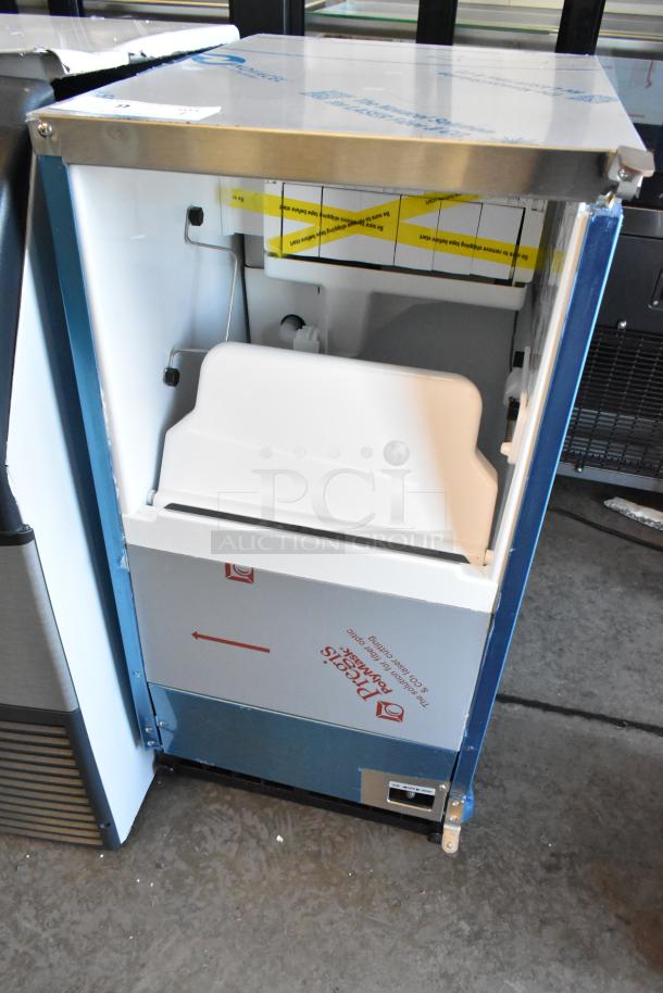 Brand new Hoshizaki AM-50BAK-AD ice machine, stainless steel, undercounter design, 27 lb. bin, 54 lb. capacity, ADA compliant.