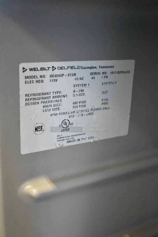 2018 Delfield UC4048P-STAR 2 Door Undercounter Cooler, stainless steel, R-290 refrigerant, 115V, 1 phase, NSF and UL listed.