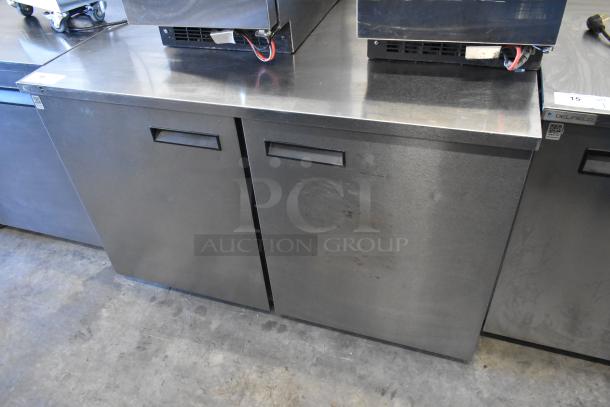 2018 Delfield stainless steel 2-door undercounter cooler, commercial casters, 115V, 1 phase, good condition.