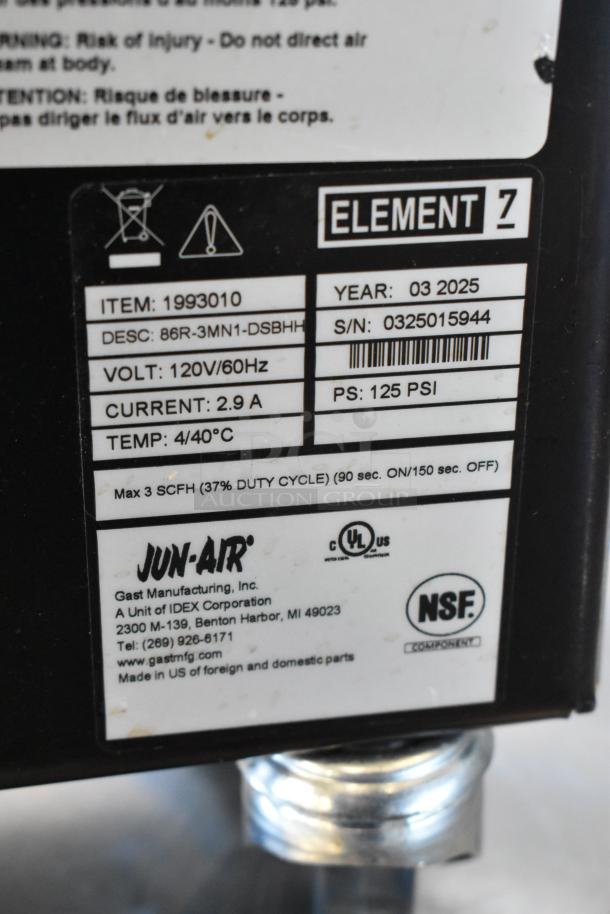 Jun-Air 86R-3MN1-DSBHH Nitro Brew Nitrogen Generator, stainless steel, 120V, 1 phase, on casters. Label shows specs and model.