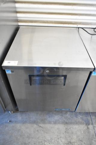 True TUC-27-HC stainless steel undercounter cooler on commercial casters, 2023 model, single door, 115V, excellent condition.