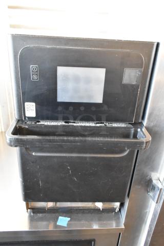 Merrychef eikon e2s commercial rapid cook oven, black metal, countertop model, 208/240V, door does not stay closed.