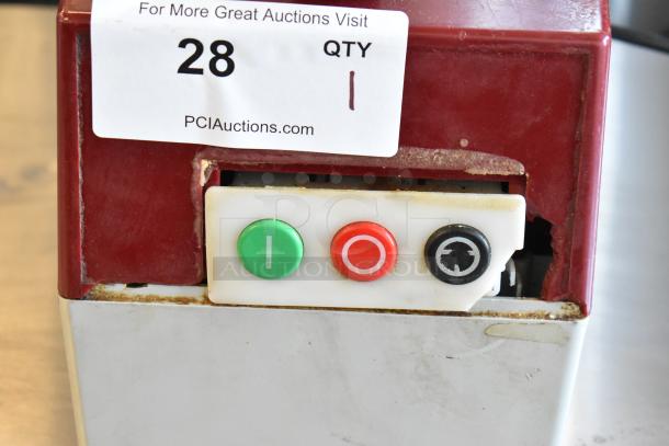 Robot Coupe R2U Metal Commercial Food Processor, S Blade, controls visible. 120 Volts, 1 Phase. Auction tag shown.