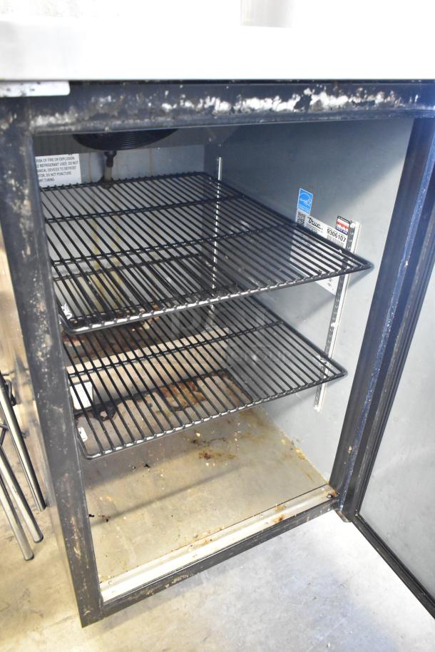2018 True TBB-1-HC metal undercounter cooler with single door, commercial casters, visible shelving; 115V, 1 phase, some wear.