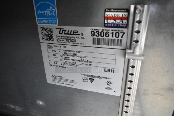 2018 True TBB-1-HC undercounter cooler, single door, metal, on casters. Energy Star. 115V, 1 Phase, Serial 9306107. Made in USA.