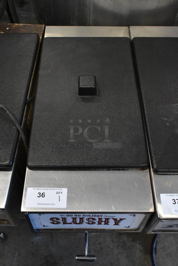 2018 Crathco 3311 stainless steel frozen beverage machine, single flavor, 115 volts, auction tag "36 QTY 1" visible.