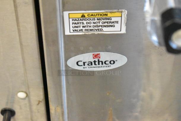 2018 Crathco 3311 stainless steel frozen beverage machine, single flavor, 115V, 1 phase, caution label visible.