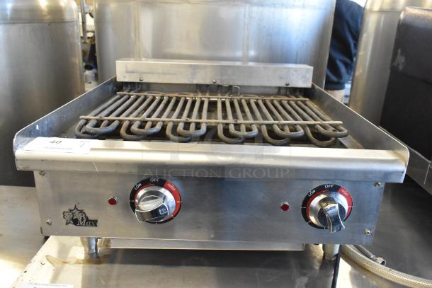 Star Max stainless steel countertop electric grill, dual control knobs, moderate wear, auction label 40 visible.