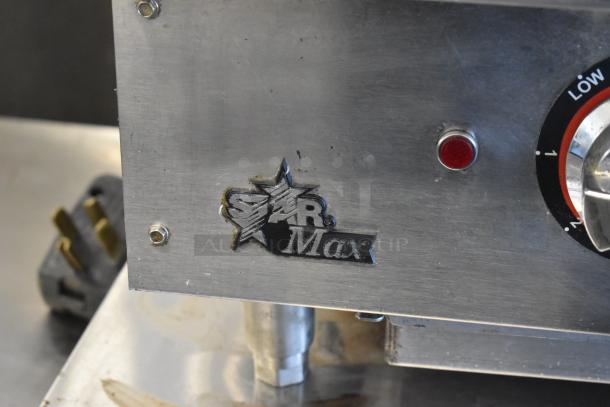 Star Max Stainless Steel Commercial Countertop Electric Grill, featuring logo, control dial, and stainless steel finish.
