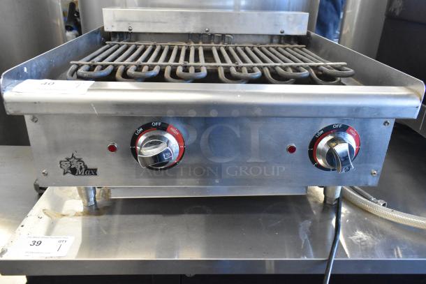 Star Max stainless steel commercial electric grill with dual control knobs, adjustable heat settings, and durable construction.