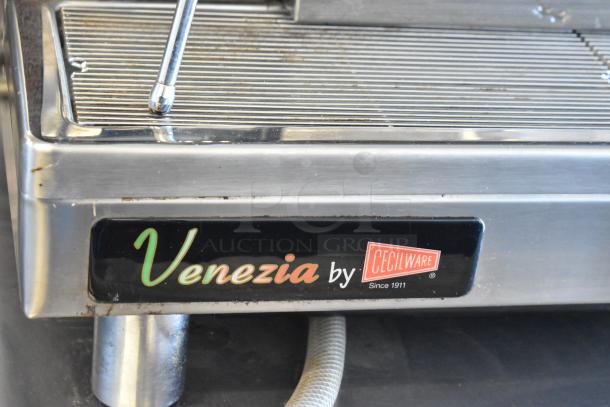 Cecilware ESP2 Venezia stainless steel espresso machine with two steam wands, brand label visible.