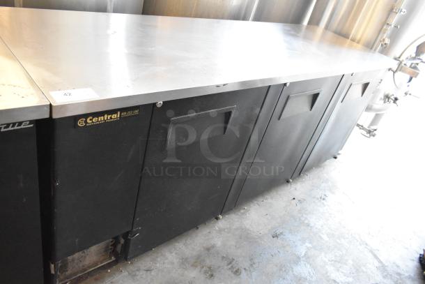 2017 True TBB-4 commercial 3-door back bar cooler, metal finish, 115 volts, 1 phase, slight surface wear visible.