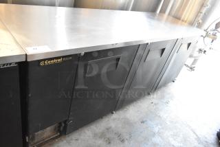 2017 True TBB-4 commercial 3-door back bar cooler, metal finish, 115 volts, 1 phase, slight surface wear visible.