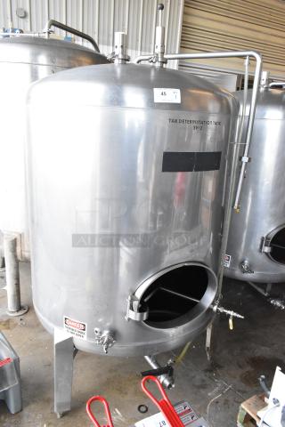 Stainless steel commercial 8.75 BBL beer tax determination tank, model SV-2, with clear markings, good condition.