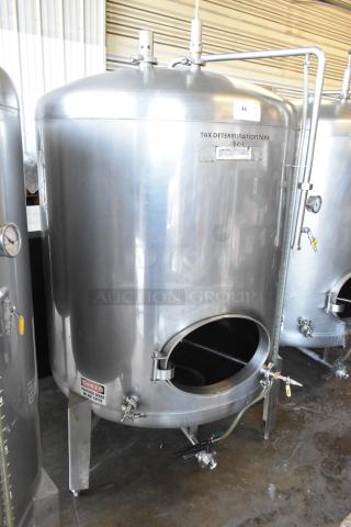 Stainless steel 8.75 BBL beer tank SV-2, commercial floor style, 367 gallons, labeled "Tax Determination Tank."