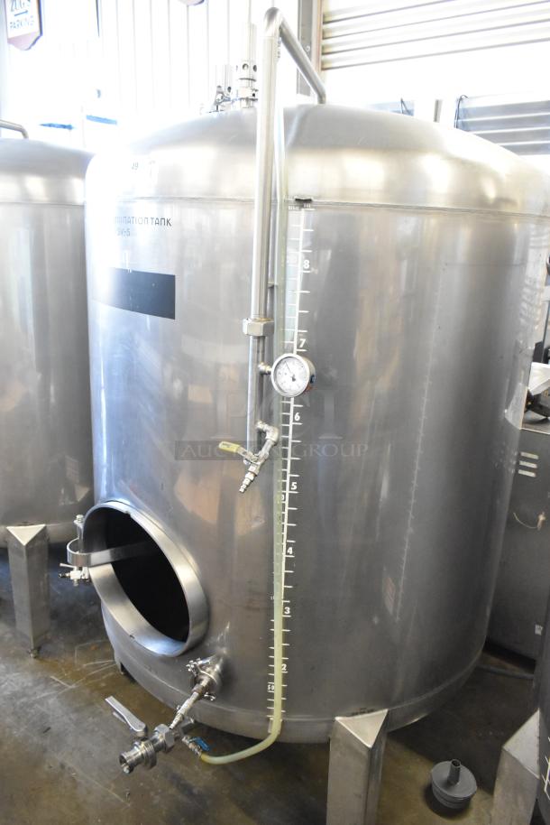 Stainless steel 8.75 BBL beer tax determination tank, 367 gallons. Clear markings, gauge, good condition.