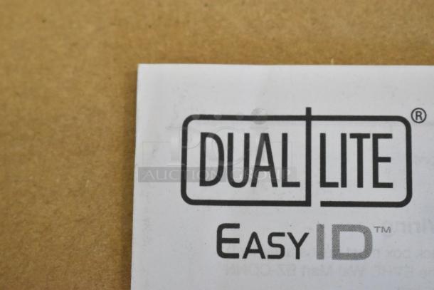 Dual Lite branded box label, featuring EasyID marking. Includes new scratch and dent emergency light and exit sign items.