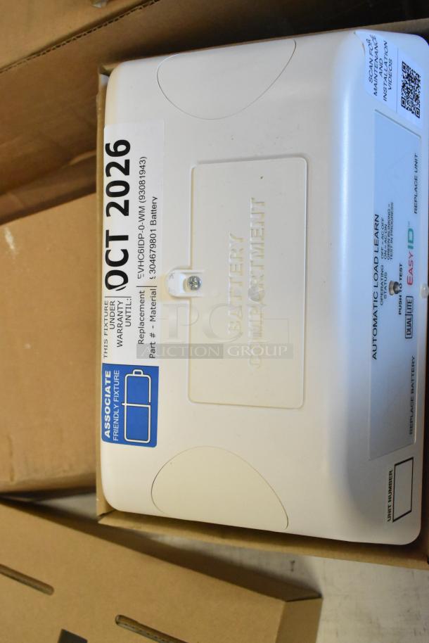 16 brand new scratch and dent boxes with Dual Lite LED emergency light back box, exit signs, and double remote head.