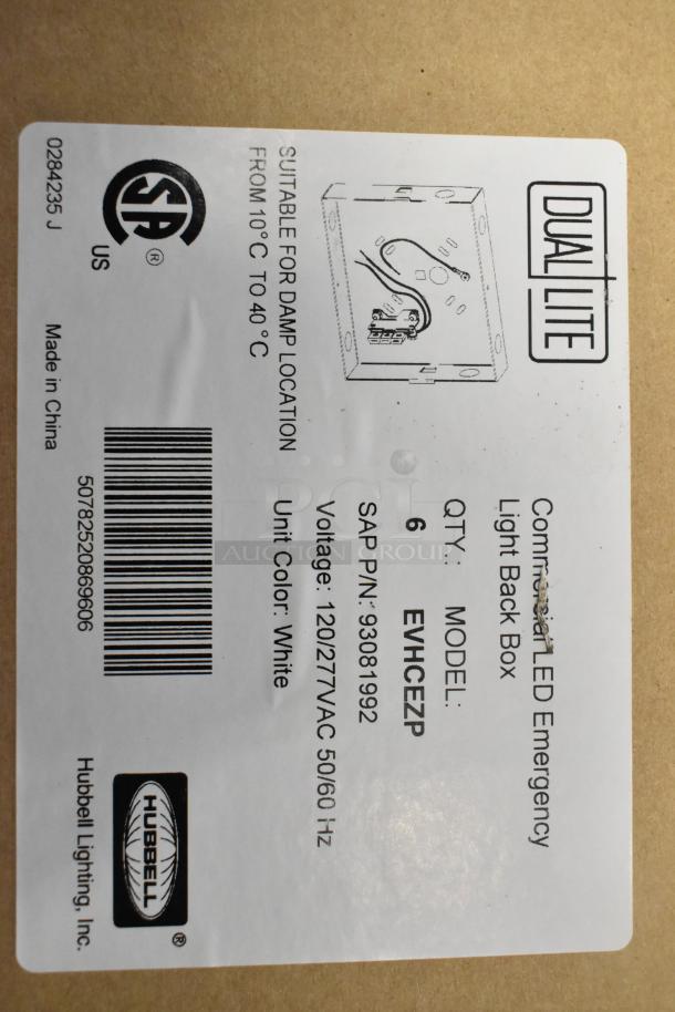Dual Lite LED Emergency Light Back Box, model EVHCEZP, 120/277VAC, suitable for damp locations, brand new.
