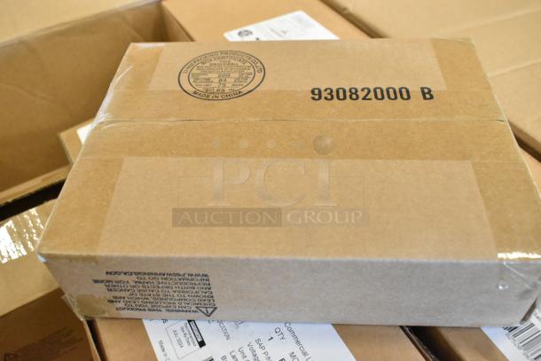 Sealed cardboard box with shipping label and markings, containing Dual Lite emergency light products, new condition.