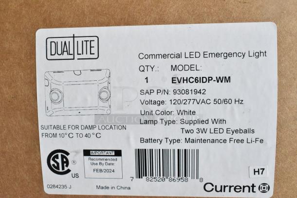 Dual Lite EVHC6IDP-WM LED Emergency Light, white, 120/277VAC, suitable for damp locations, two 3W LED eyeballs.