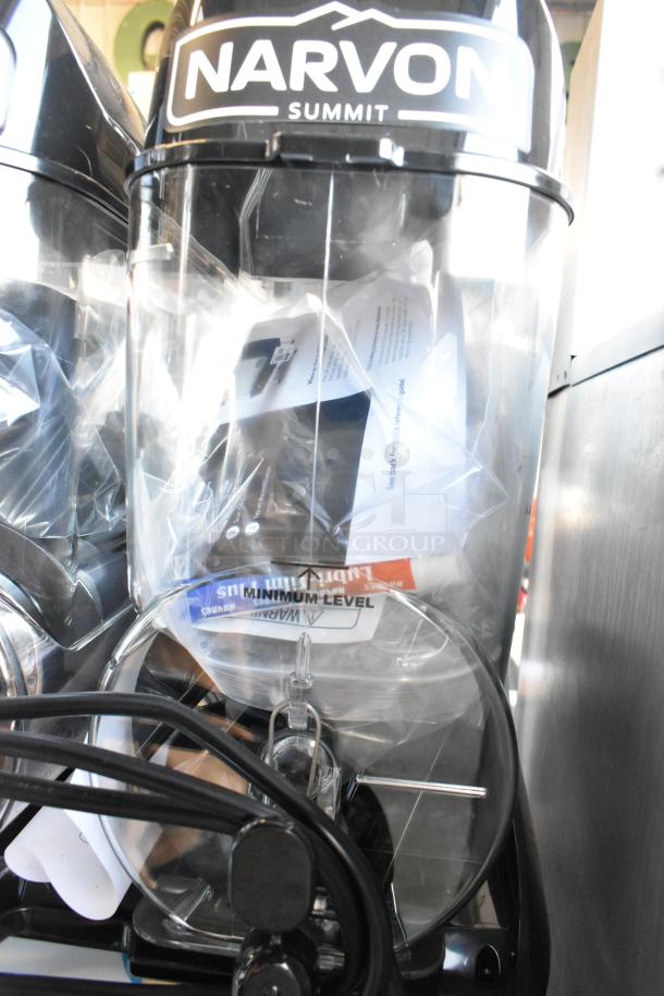 Brand new Narvon 378NSSM2 metal granita machine, double 3.2-gallon capacity, 115 volts, labeled "SUMMIT," in packaging.