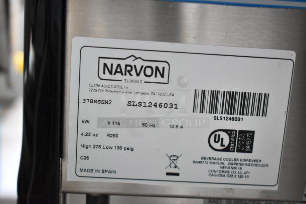 Brand new Narvon 378NSSM2 metal double 3.2-gal frozen beverage machine label, 115V, 1 Phase, Made in Spain.