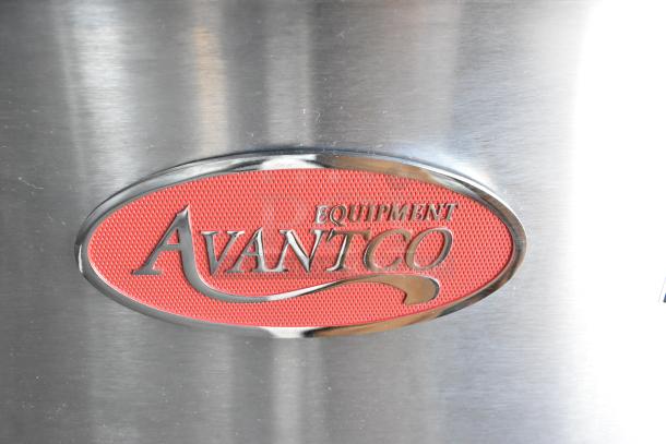 Stainless steel Avantco 177FFES50N commercial fryer label detail showing brand logo.