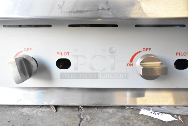 Stainless steel Cooking Performance Group charbroiler grill controls; model 351CRCPG48NL, 160,000 BTU, natural gas powered.