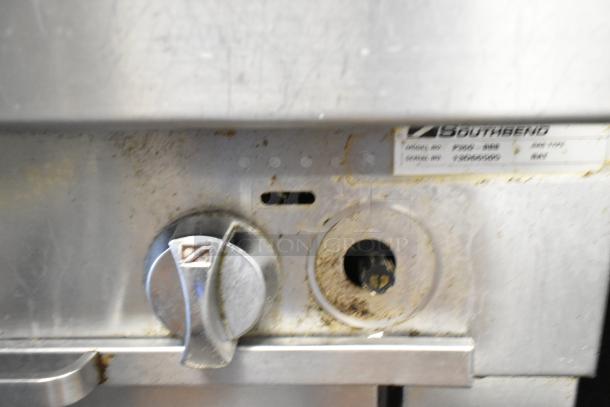 Southbend P36G-BBB stainless steel 6 burner range with oven, natural gas. Visible model label, used condition.