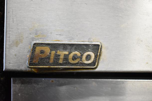 Pitco Frialator stainless steel commercial deep fryer, logo visible, suitable for large-scale use, slightly worn condition.