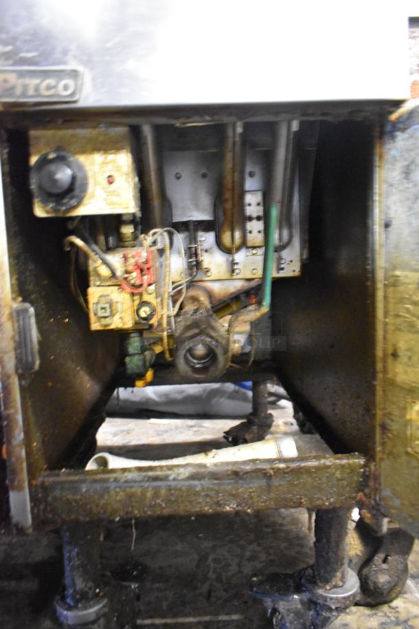 Pitco Frialator commercial deep fat fryer, stainless steel; interior view shows piping and wiring; used condition.