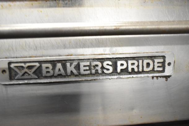 Bakers Pride 4151 stainless steel single deck pizza oven, natural gas, 70,000 BTU, Bakers Pride logo visible.
